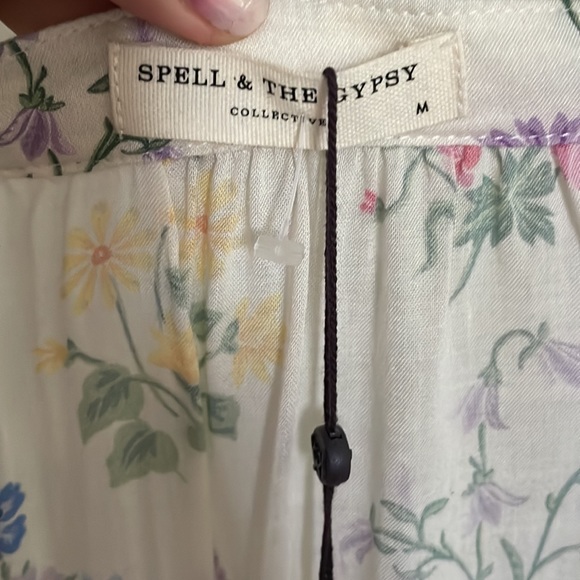 SPELL Cream Pink Yellow Blue Floral Posy Mini Dress - Gardenia - Picture 8 of 10